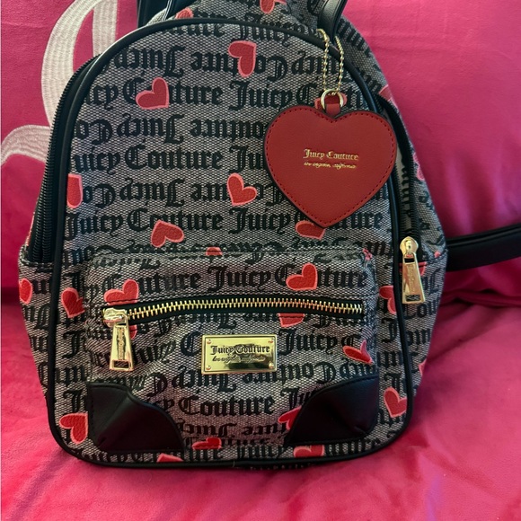 Juicy Couture Gray and Red Heart Backpack - Picture 1 of 2